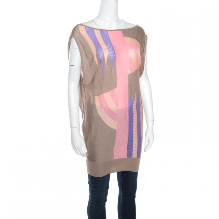 Pre Owned Versace Pastel Colorblock Silk Knit Perforated Panel Detail Sleeveless Top S