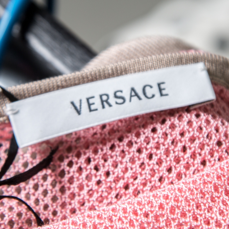Pre Owned Versace Pastel Colorblock Silk Knit Perforated Panel Detail Sleeveless Top S