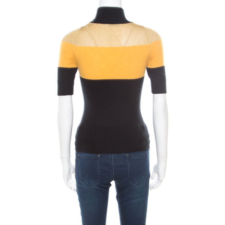 Pre Owned Versace Collection Multicolor Lurex Detail Short Sleeve Sweater S
