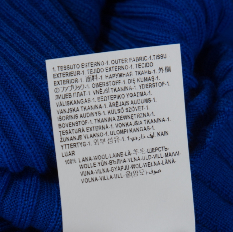 Pre Owned Versace Cobalt Blue Ribbed Wool Knit Medusa Fitted Midi Dress L