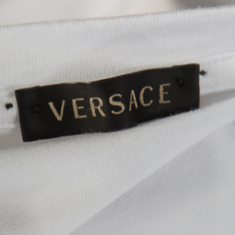 Pre Owned Versace White Crystal Embellished Medusa Icon Short Sleeve T-Shirt S