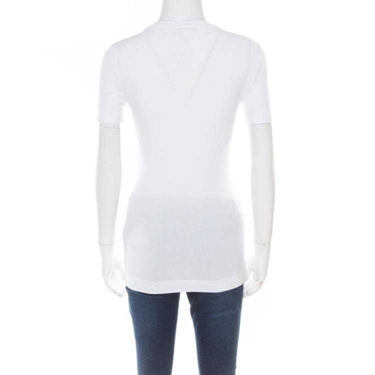 Pre Owned Versace White Crystal Embellished Medusa Icon Short Sleeve T-Shirt S