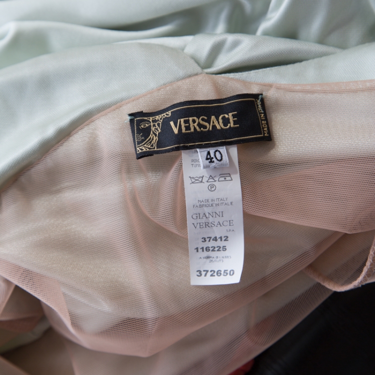 Pre Owned Versace Mint Green Draped Medusa Clasp Detail Halter Dress S