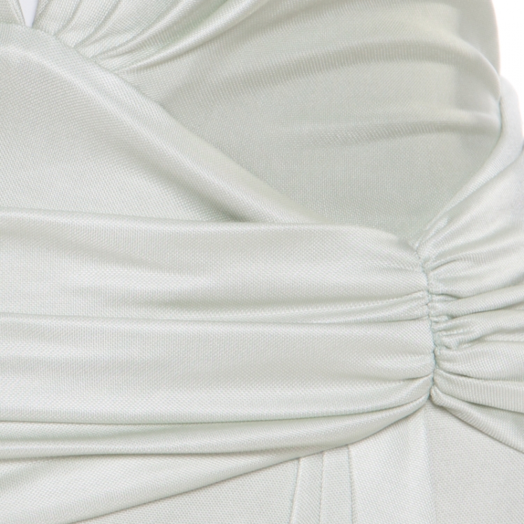 Pre Owned Versace Mint Green Draped Medusa Clasp Detail Halter Dress S