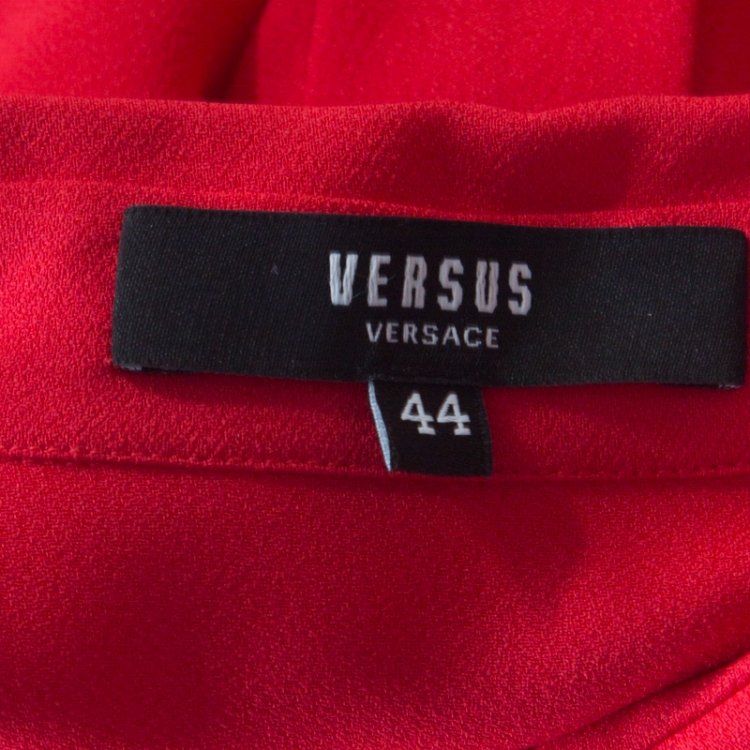 Pre Owned Versus Versace Red Crepe Medusa Button Detail Long Sleeve Blouse M