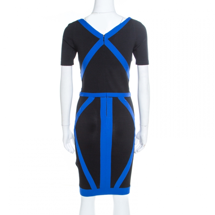 Pre Owned Versace Collection Black Contrast Trim Knit Logo Buckle Detail Bodycon Dress S
