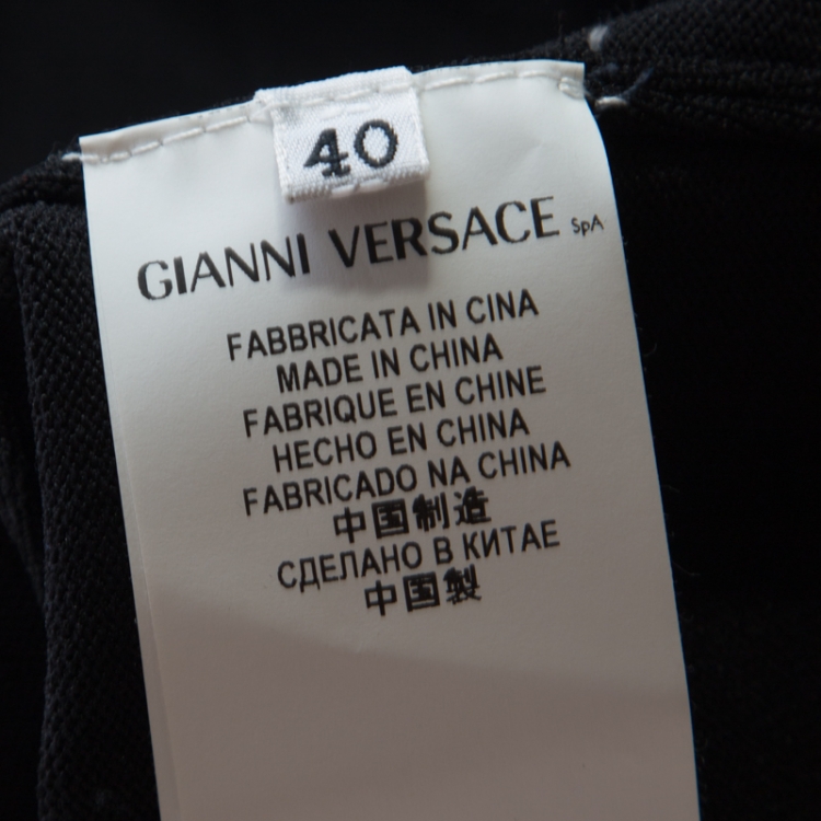Pre Owned Versace Collection Black Contrast Trim Knit Logo Buckle Detail Bodycon Dress S