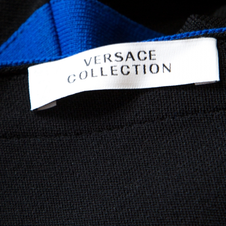 Pre Owned Versace Collection Black Contrast Trim Knit Logo Buckle Detail Bodycon Dress S