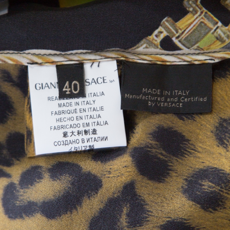 Pre Owned Versace Multicolor Medusa and Leopard Print Silk Boxy Fit Blouse S