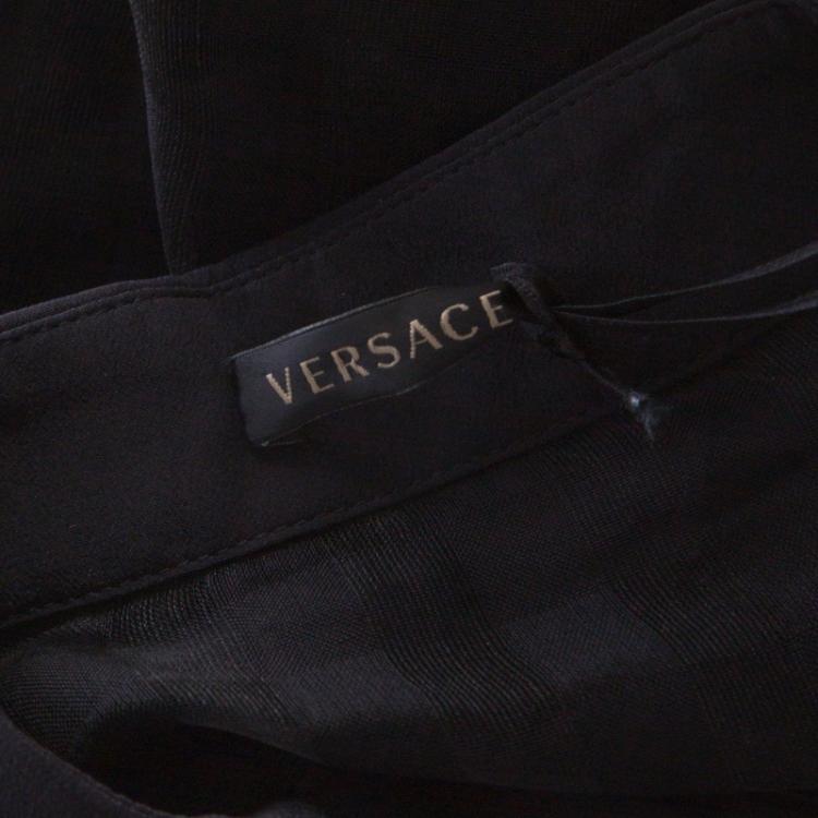 Pre Owned Versace Black Sheer Checkered Cotton Silk Gold Medusa Button Detail Shirt S