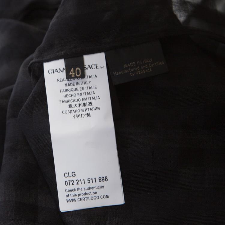 Pre Owned Versace Black Sheer Checkered Cotton Silk Gold Medusa Button Detail Shirt S
