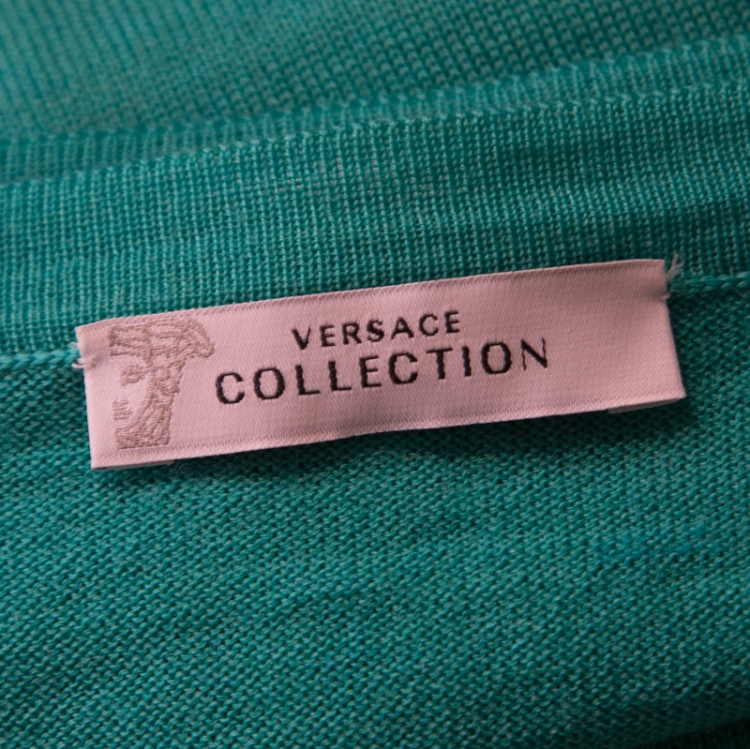 Pre Owned Versace Collection Green Graphic Knit Long Cardigan Set M/L 
