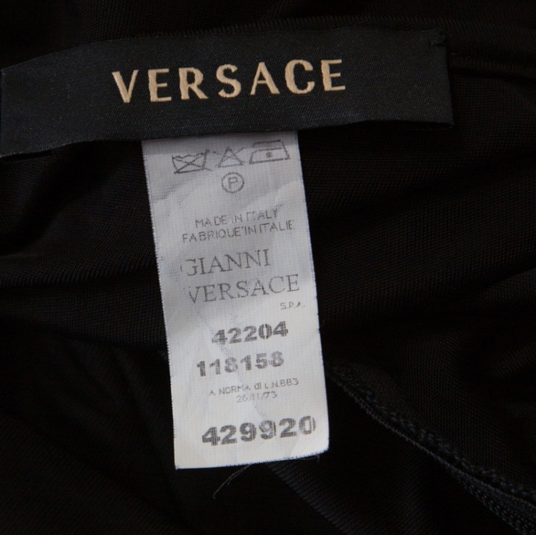 مملوكة مسبقًا Versace Black Jersey Gold Logo Chain Strap Detail Top S 