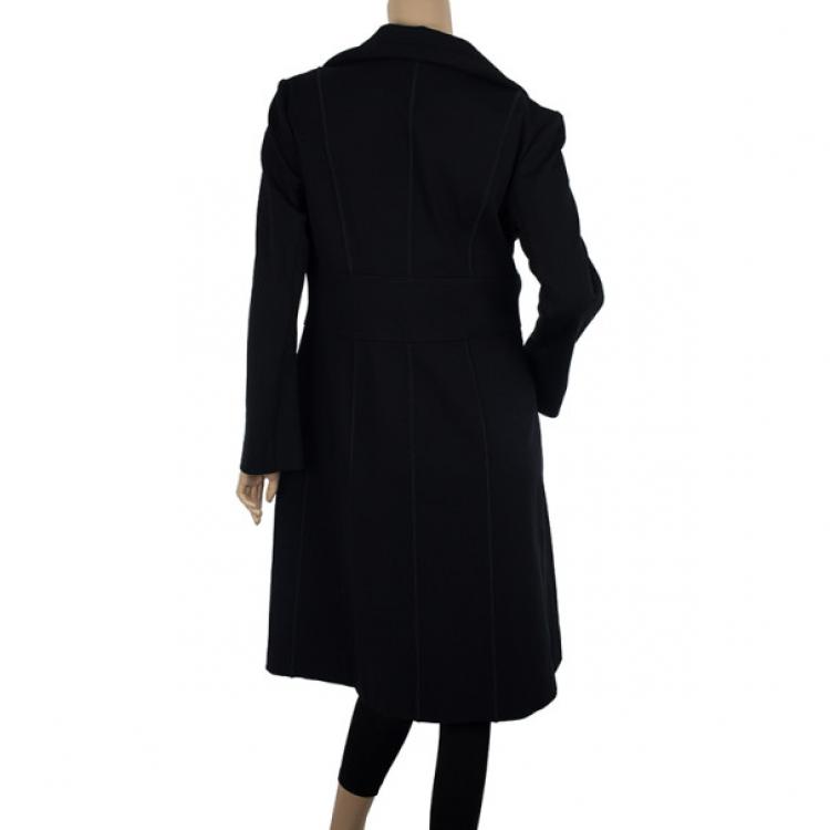 Pre Owned Versace Silver Buckle Black Trench Coat XL