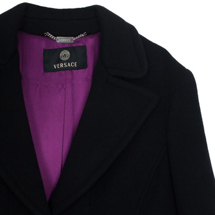 Pre Owned Versace Silver Buckle Black Trench Coat XL