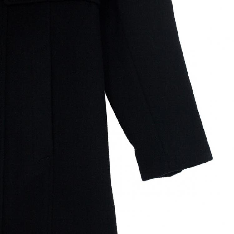 Pre Owned Versace Silver Buckle Black Trench Coat XL