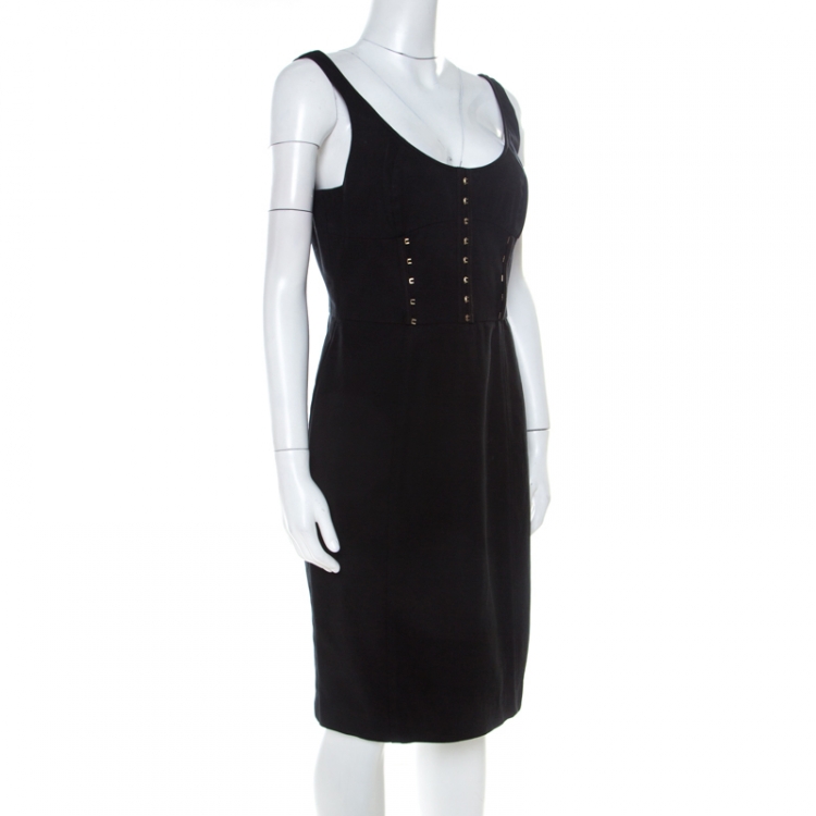 مملوكة مسبقًا Versace Black Cotton Corset Detail Pencil Dress M 