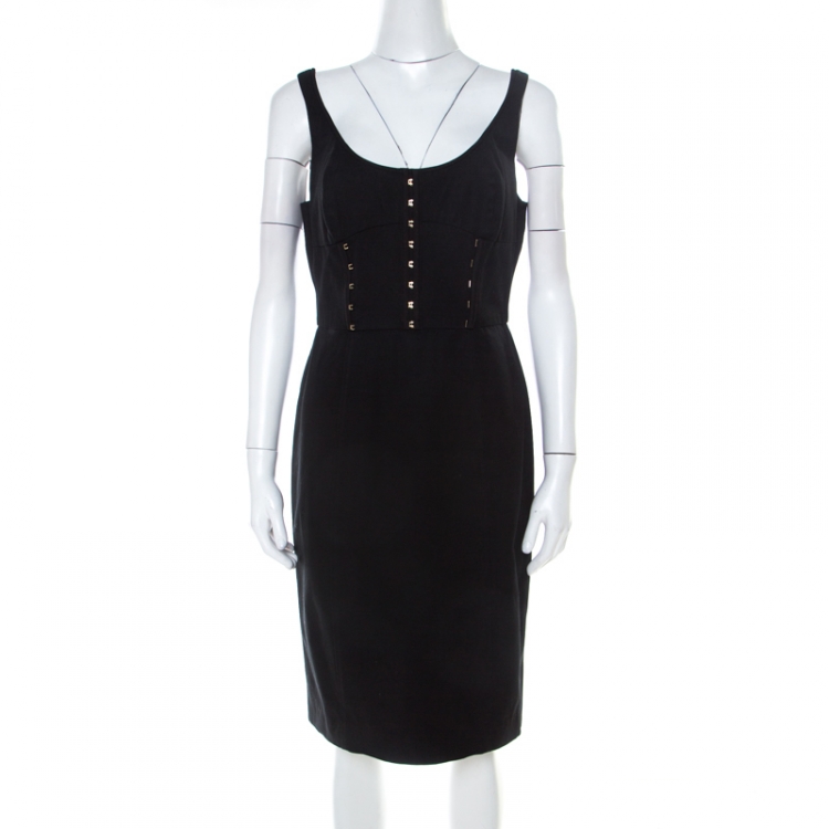 مملوكة مسبقًا Versace Black Cotton Corset Detail Pencil Dress M 