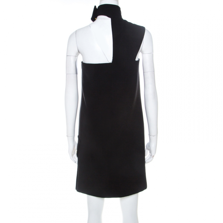 Pre Owned Versace Black Crepe Wool Asymmetric Cut Out Detail Shift Dress S