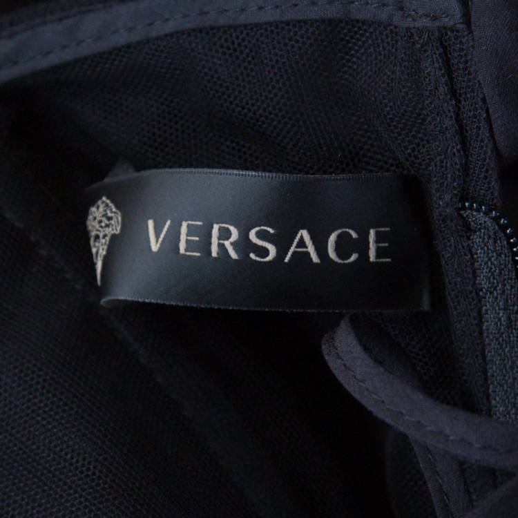Pre Owned Versace Black Crepe Wool Asymmetric Cut Out Detail Shift Dress S