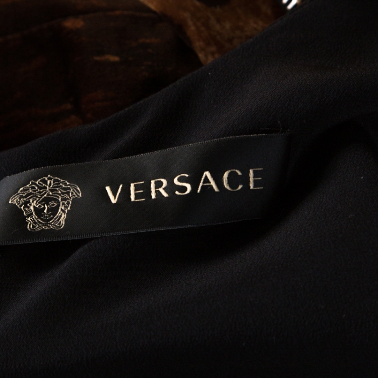 Pre Owned Versace Brown Animal and Baroque Print Velvet Sleeveless Sheath Dress S