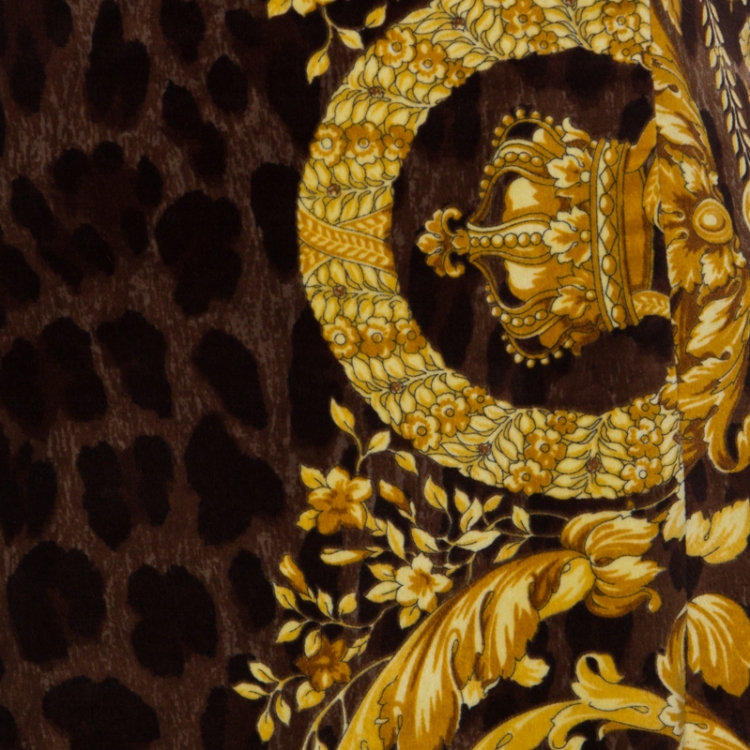 Pre Owned Versace Brown Animal and Baroque Print Velvet Sleeveless Sheath Dress S