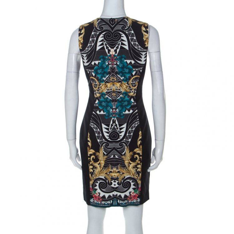 Pre Owned Versace Multicolor & Black Paneled Sleeveless Sheath Dress L