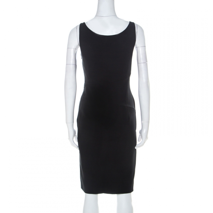 مملوكة مسبقًا Versace Collection Black Crepe Gold Embellished Draped Detail Sleeveless Dress S