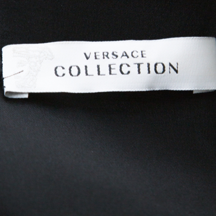 مملوكة مسبقًا Versace Collection Black Crepe Gold Embellished Draped Detail Sleeveless Dress S