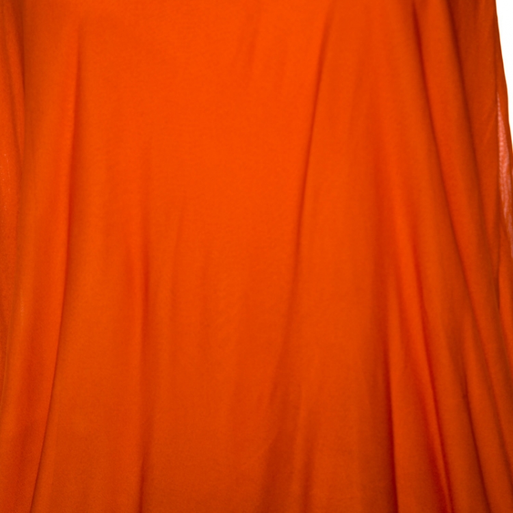 Pre Owned Versace Orange Jersey Draped Halter Neck Top M