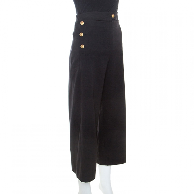 Pre Owned Versace Black Wool Meduda Button Detail Culotte Trousers S