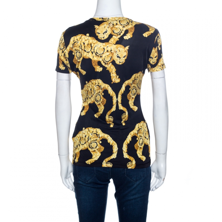 Pre Owned Versace Collection Bicolor Printed Knit V-Neck Top M