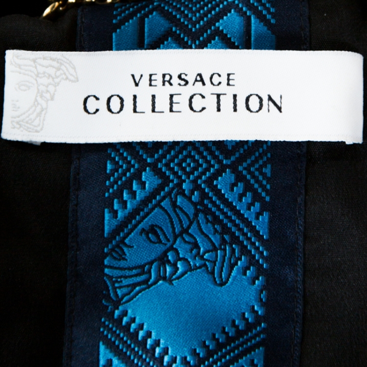 Pre Owned Versace Collection Black Rabbit Fur Trim Detail Coat M