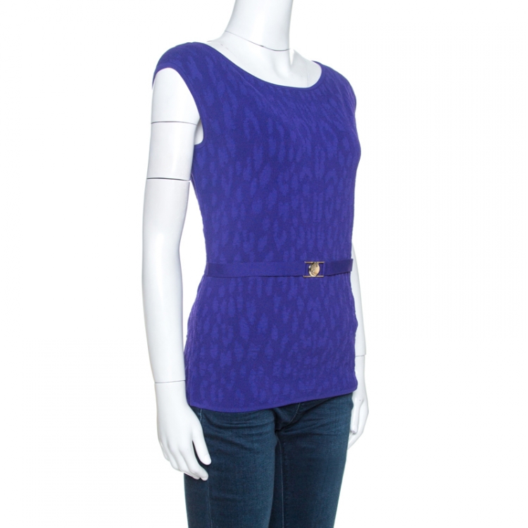 Pre Owned Versace Purple Jacquard Knit Sleeveless Top M