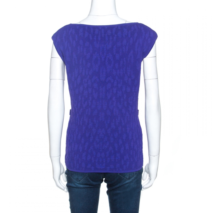 Pre Owned Versace Purple Jacquard Knit Sleeveless Top M