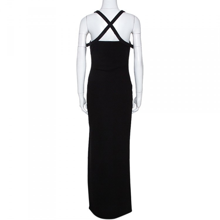 Pre Owned Gianni Versace Couture Black Wool Halter Neck Fitted Dress M