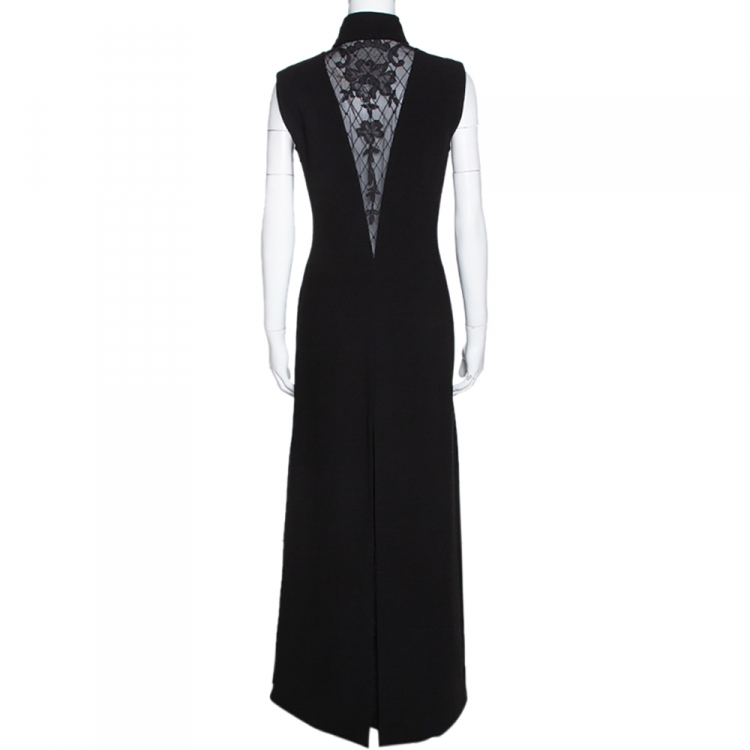 Pre Owned Gianni Versace Couture Black Wool & Silk Lace Trim Panelled Dress M