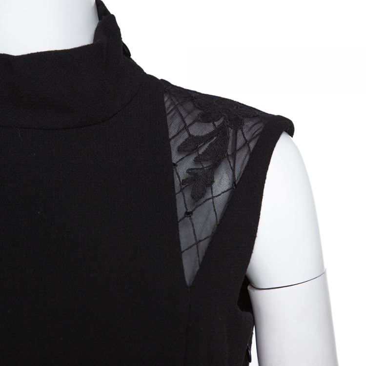 Pre Owned Gianni Versace Couture Black Wool & Silk Lace Trim Panelled Dress M