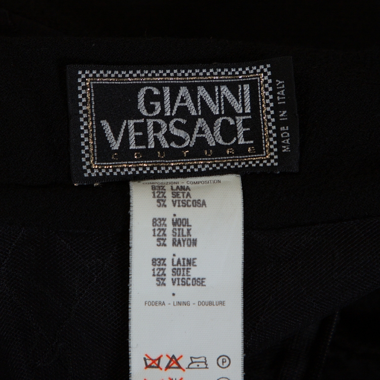 Pre Owned Gianni Versace Couture Black Wool & Silk Lace Trim Panelled Dress M