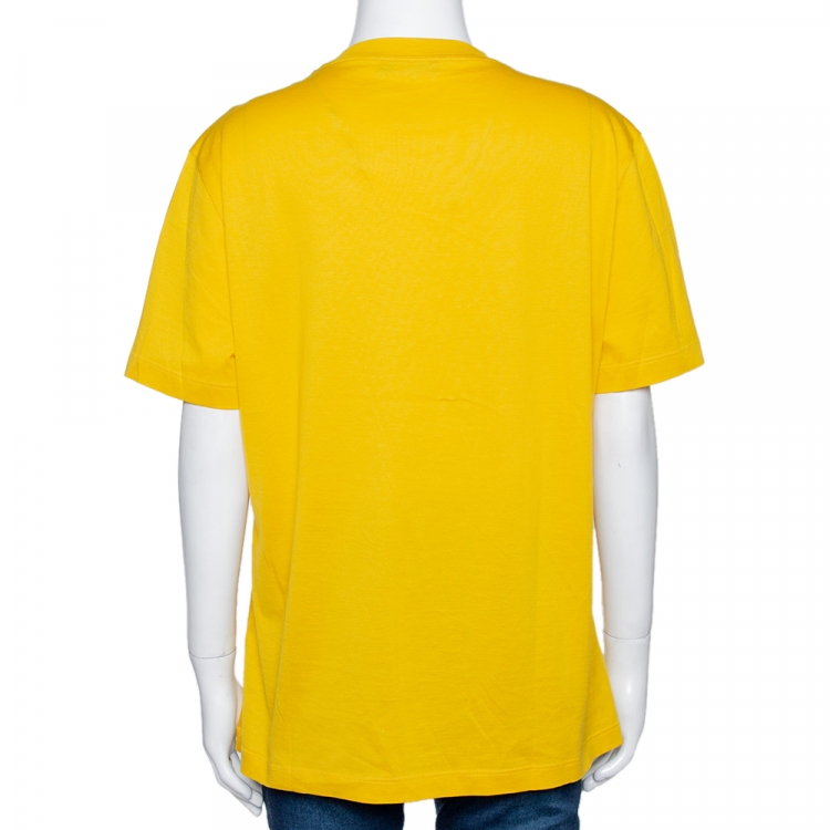 Pre Owned Versace Yellow Cotton Medusa Logo Applique Crew Neck T Shirt XL