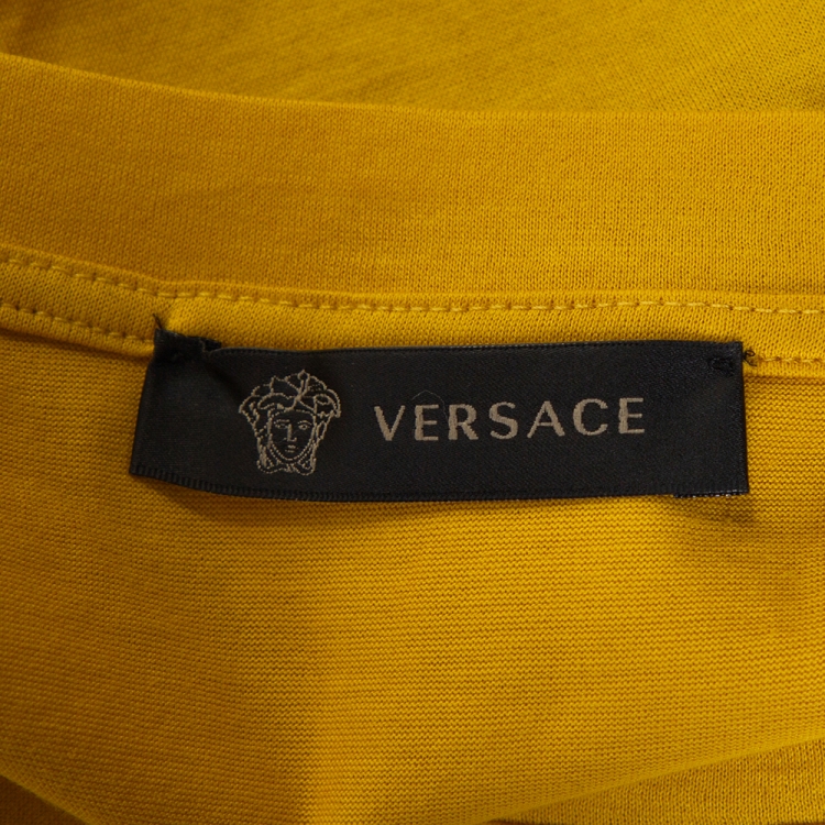 Pre Owned Versace Yellow Cotton Medusa Logo Applique Crew Neck T Shirt XL