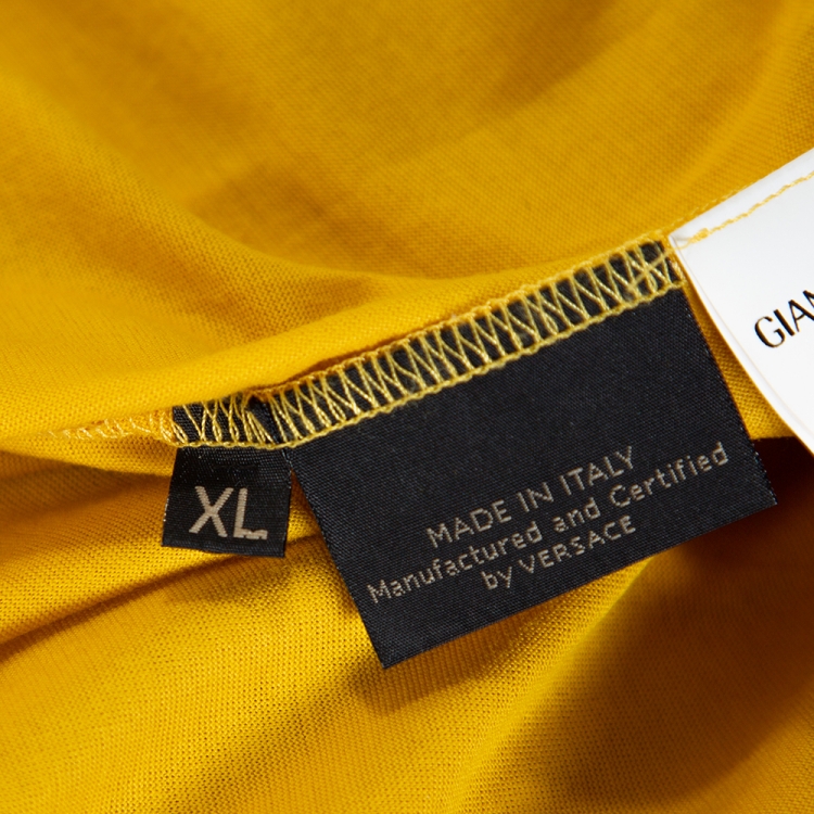 Pre Owned Versace Yellow Cotton Medusa Logo Applique Crew Neck T Shirt XL