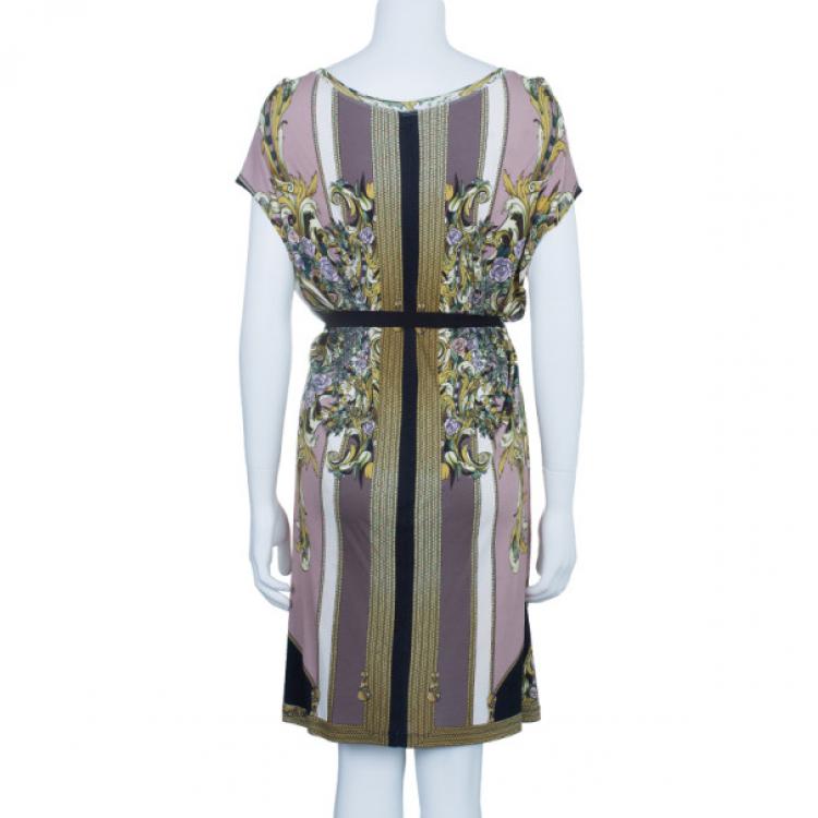 Pre Owned Versace Multiprint Jersey Shift Dress L