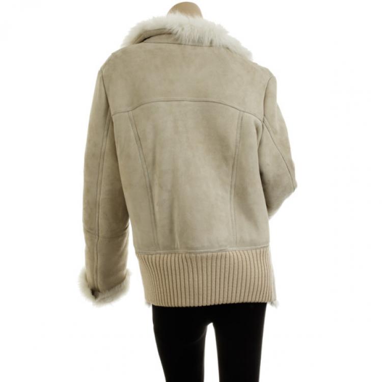 Pre Owned Versace Versus Beige Leather and Suede Fur Coat L