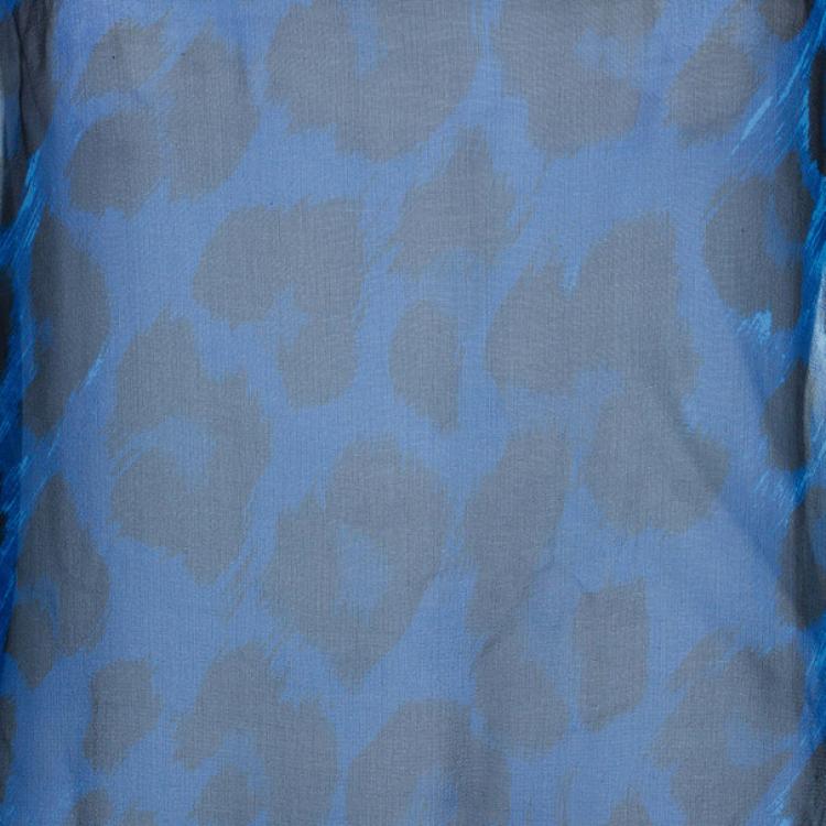 Pre Owned Versace Blue Animal Floral Silk Top M