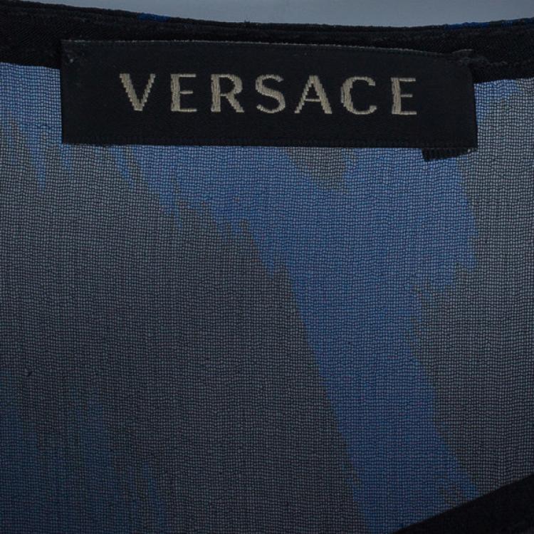Pre Owned Versace Blue Animal Floral Silk Top M