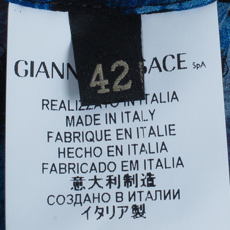 Pre Owned Versace Blue Animal Floral Silk Top M