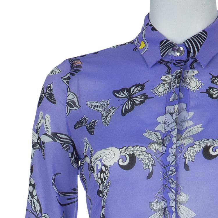 Pre Owned Versace Lilac Printed Long Sleeve Button Down Silk Shirt S