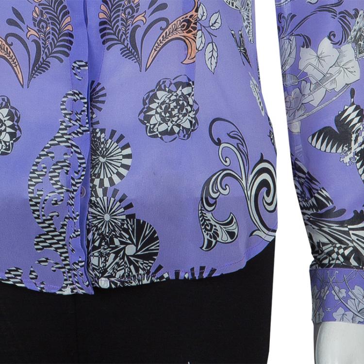 Pre Owned Versace Lilac Printed Long Sleeve Button Down Silk Shirt S