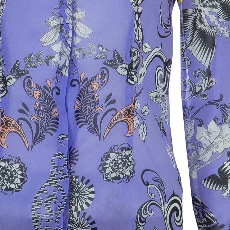 Pre Owned Versace Lilac Printed Long Sleeve Button Down Silk Shirt S